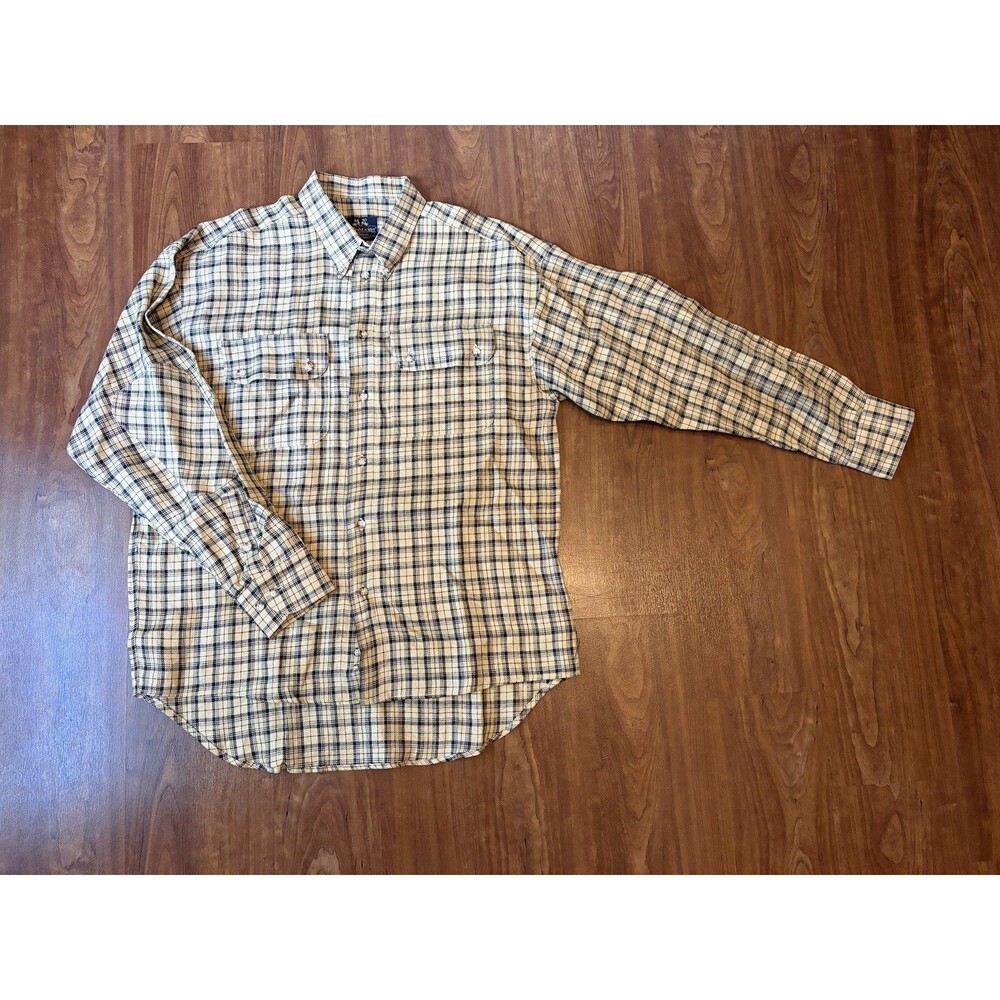 Willis & Geiger Shirt Medium Plaid Elbow Patches Long Sleeves Vintage Yellow